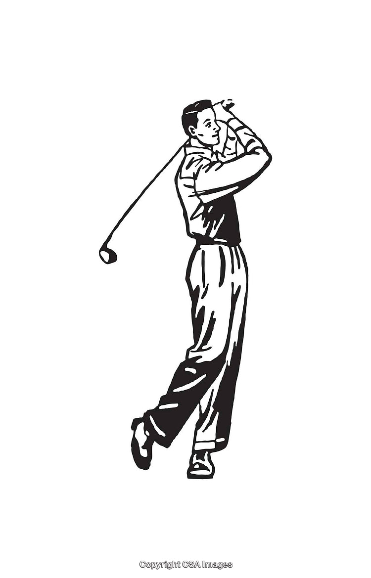 Black and White Illustration of a Golfer's Swing in Action