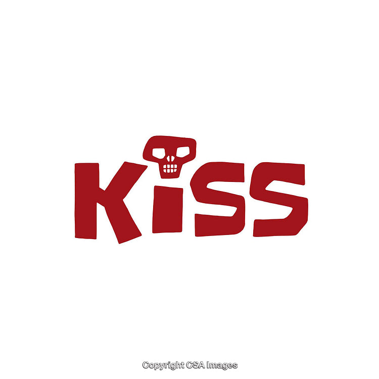 Bold Graphic of Word 'Kiss' with Skull Integrated Design