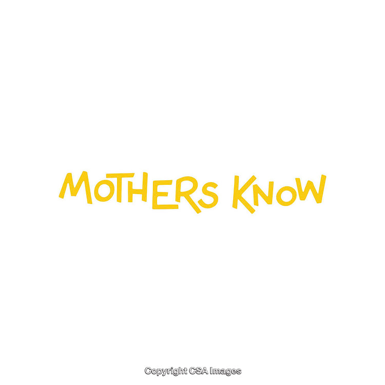 Bright Yellow Text Depicting 'Mothers Know' on White Background