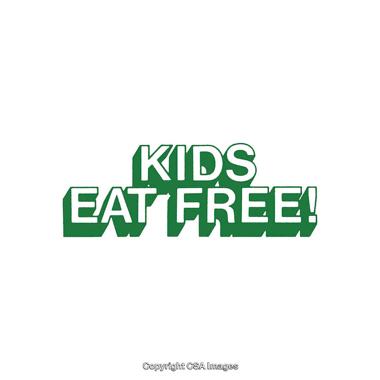 Kids Eat Free Text in Green Bold Style