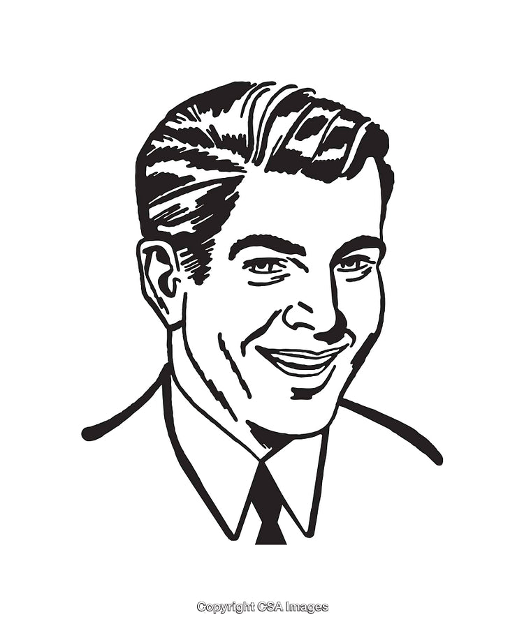 Stylized Black and White Illustration of a Smiling Businessman