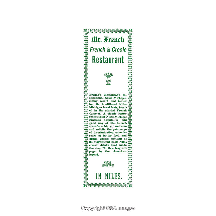 Vintage Artwork of Mr. French's French and Creole Restaurant Menu