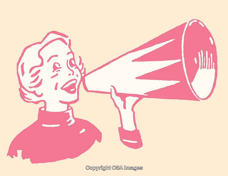 Colorful Retro Illustration of Woman Shouting Through a Megaphone