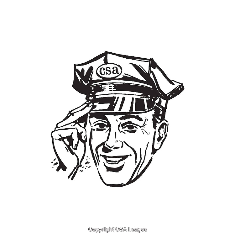 Vintage Illustration of Smiling Man in Uniform Saluting with a Friendly Gesture