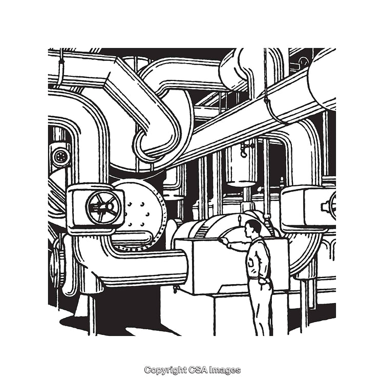 Industrial Machine Room with Complex Machinery and Piping System