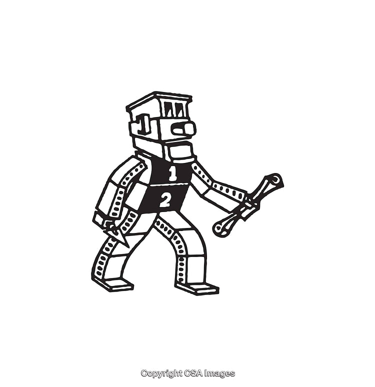 Retro Robot Line Art Illustration in Black and White