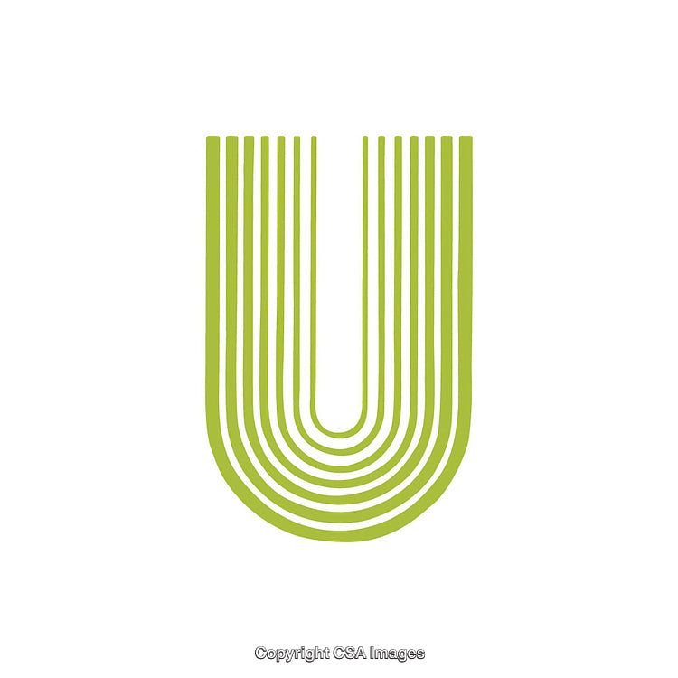 Stylized Letter U in Geometric Green Line Design on White Background