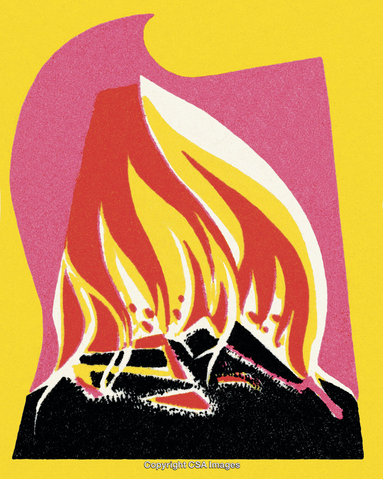 Abstract Art Depiction of Vibrant Flames on a Bold Yellow Background