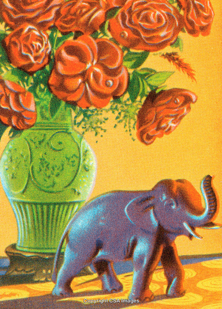 Vibrant Still Life With Vase of Roses and Decorative Elephant