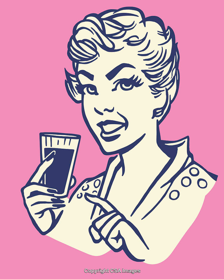 Retro Pop Art Woman Holding a Glass in Pink Illustration