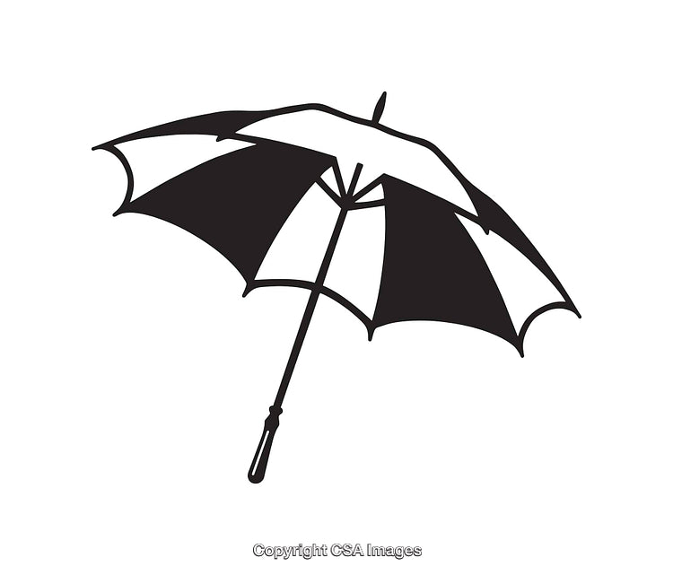 Black and White Line Art Illustration of an Open Umbrella