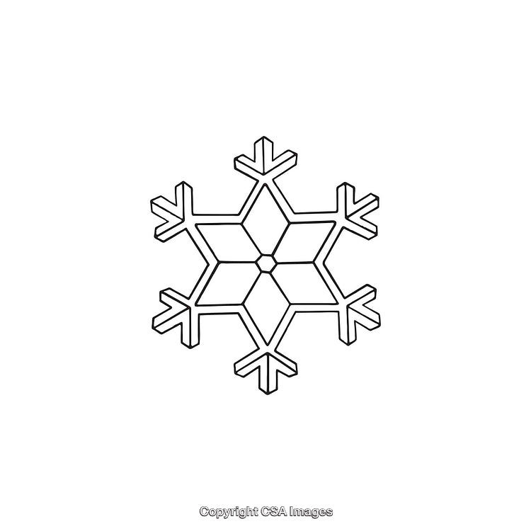 Black and White Line Art Drawing of a Snowflake Symbol