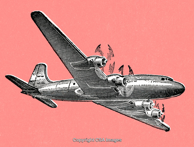 Vintage Illustration of an Airplane with Retro Pink Background