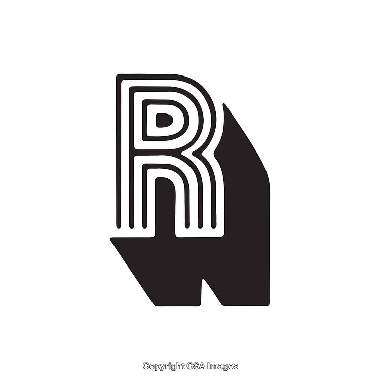 Stylish Monochrome Illustration of the Letter R with Abstract Design Elements