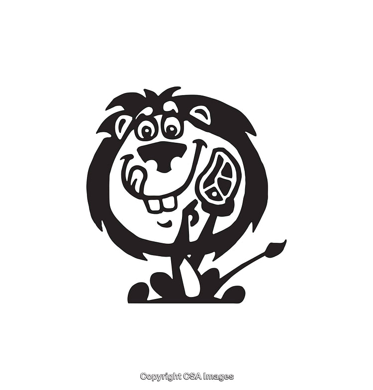 Playful Black and White Cartoon Lion Line Art Illustration