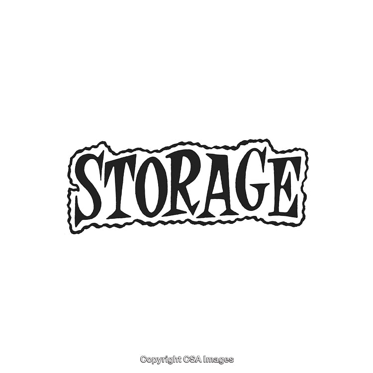Bold Black and White Storage Text Design on White Background