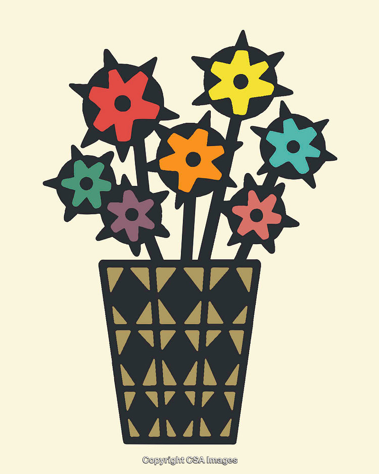 Colorful Flower Illustration in a Geometric Patterned Vase