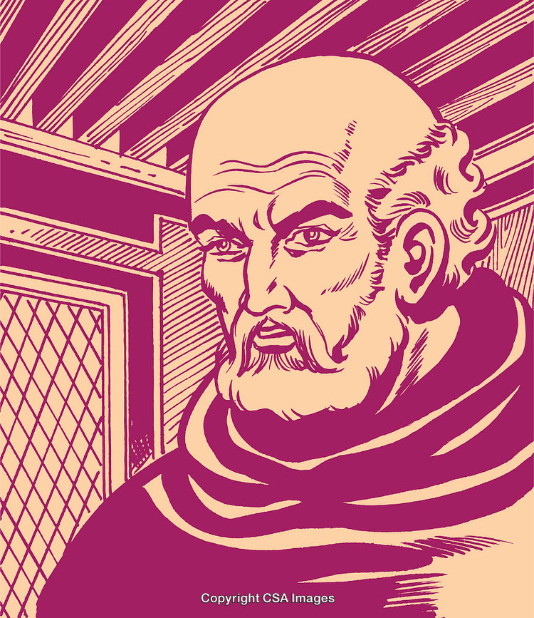 Vintage Art of a Medieval Monk in a Classic Comic Style Portrait
