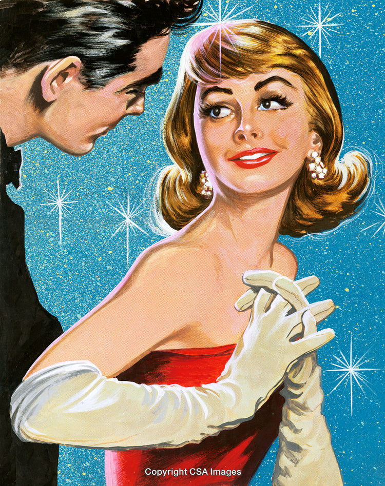 Retro Illustration of a Glamorous Woman and Her Romantic Partner in Love