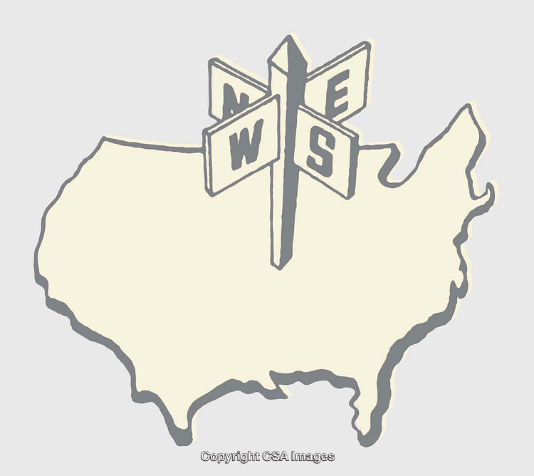 Directional Compass Signpost Within USA Map Outline Illustration in Minimal Style