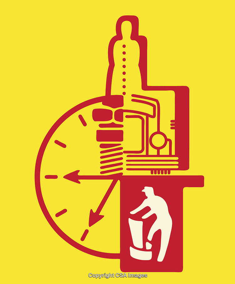 Abstract Line Art Illustration Featuring Industrial and Human Elements