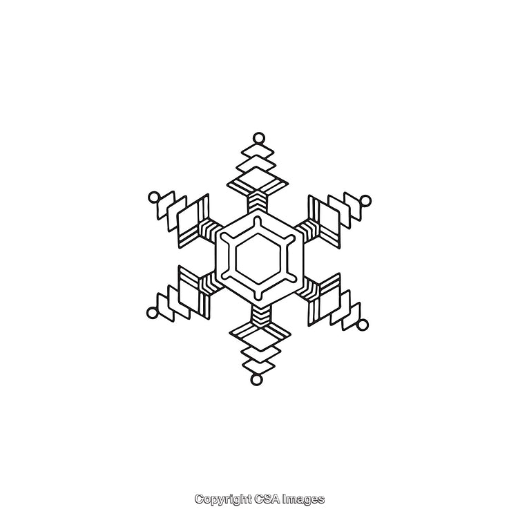 Intricate Black and White Snowflake Geometric Illustration with Hexagonal Design