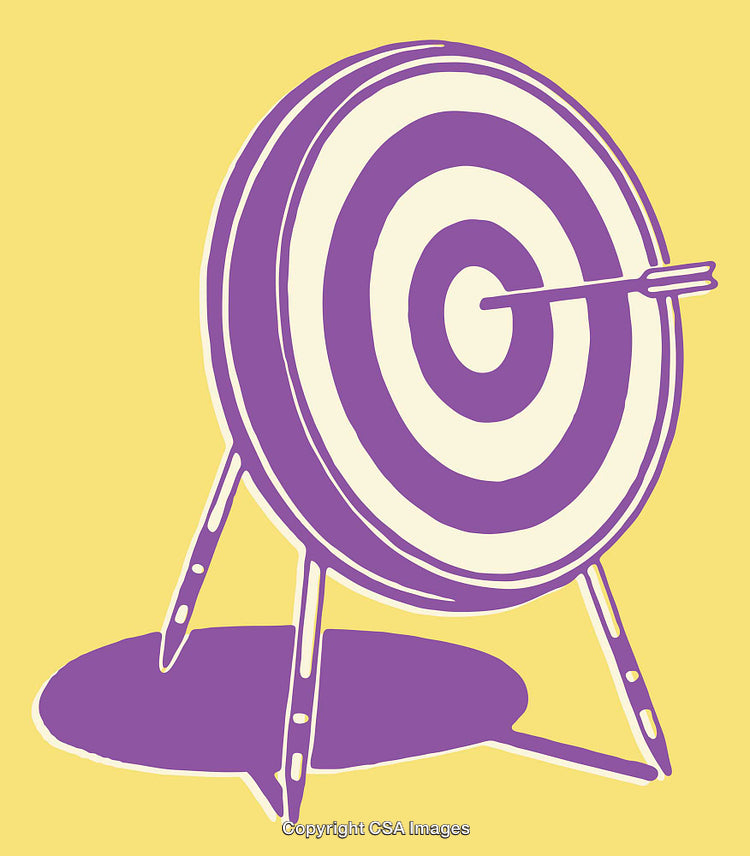 Bullseye Target with Arrow on Minimalist Background in Purple and Yellow