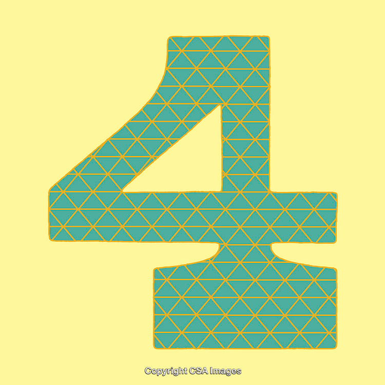 Stylized Number Four with Geometric Pattern on Yellow Background