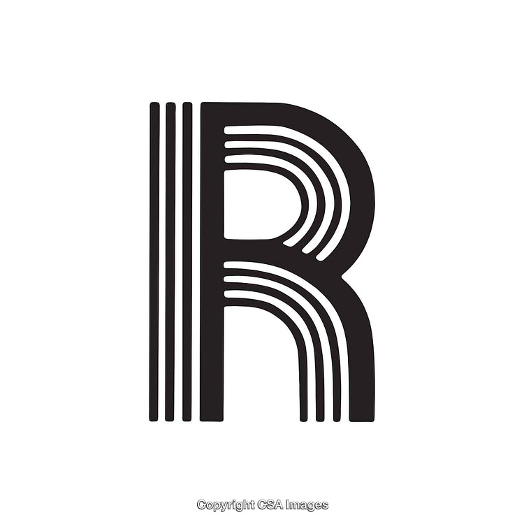 Stylized Letter R with Parallel Line Design on White Background