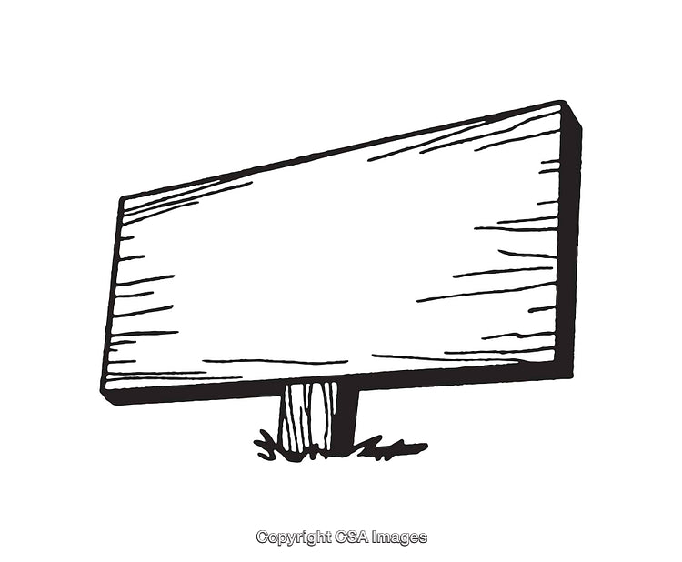 Black and White Line Art Illustration of a Wooden Blank Signpost