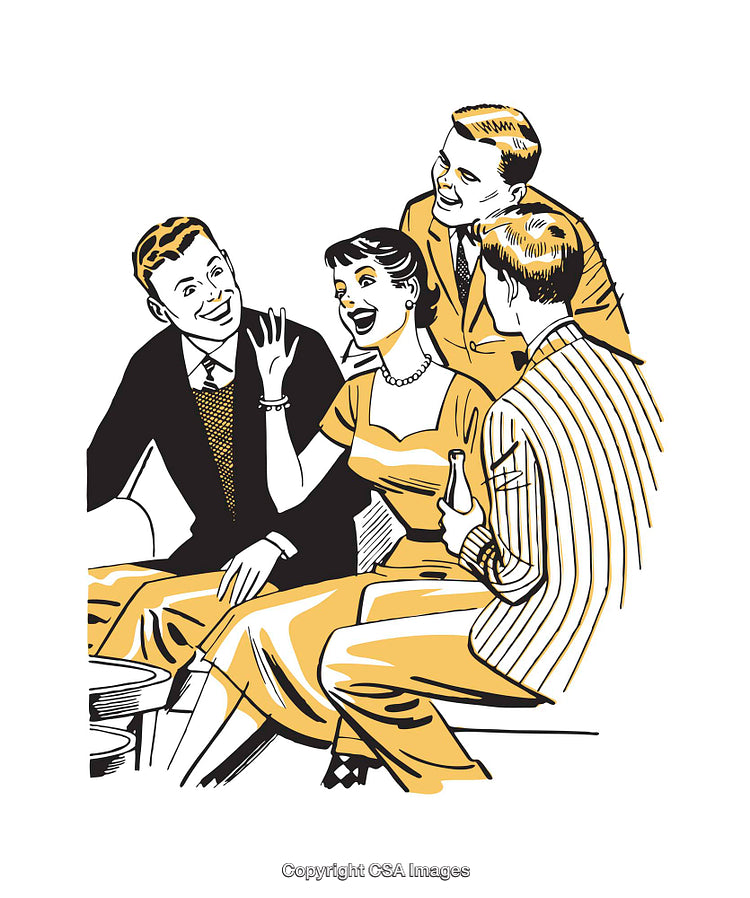 Vintage Illustration of Friends Socializing and Sharing Lively Conversation
