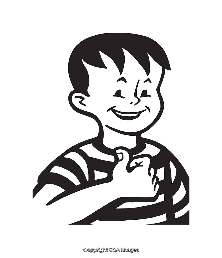 Black and White Illustration of a Happy Child Giving a Thumbs Up Gesture