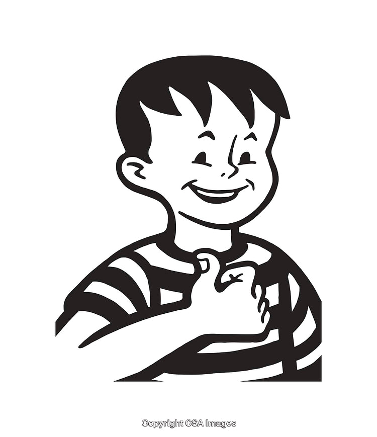 Black and White Illustration of a Happy Child Giving a Thumbs Up Gesture
