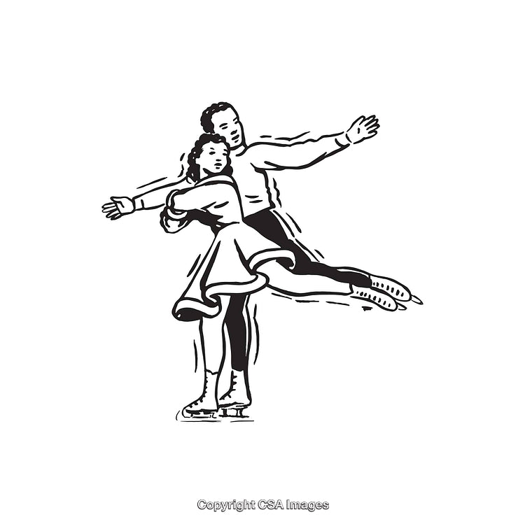 Black and White Illustration of a Figure Skating Couple Performing