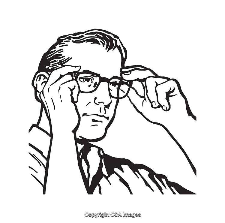 Retro Styled Line Art Illustration of a Man Adjusting His Glasses