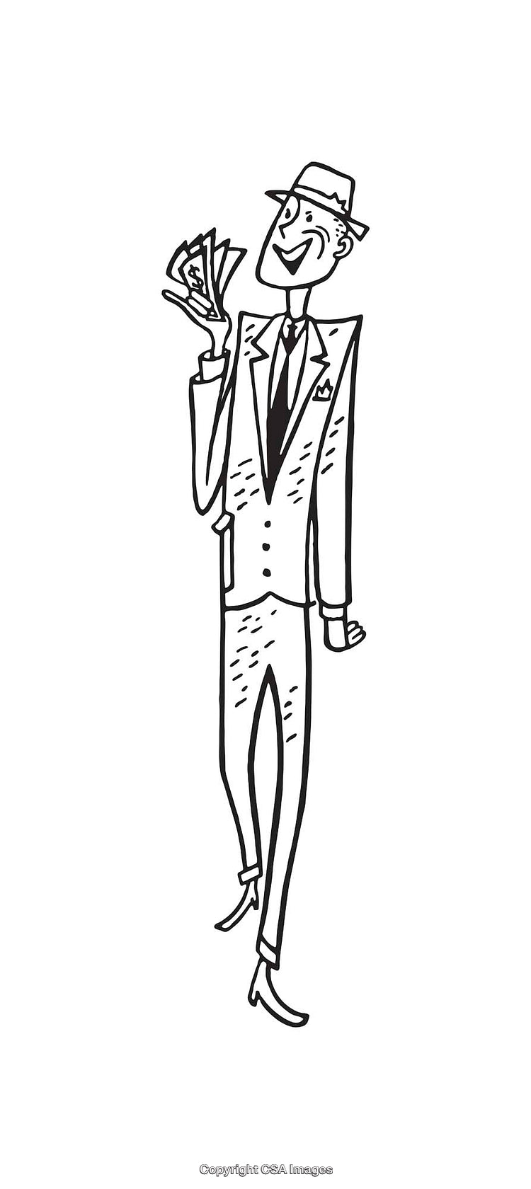 Black and White Line Art of a Successful Businessman Holding Money
