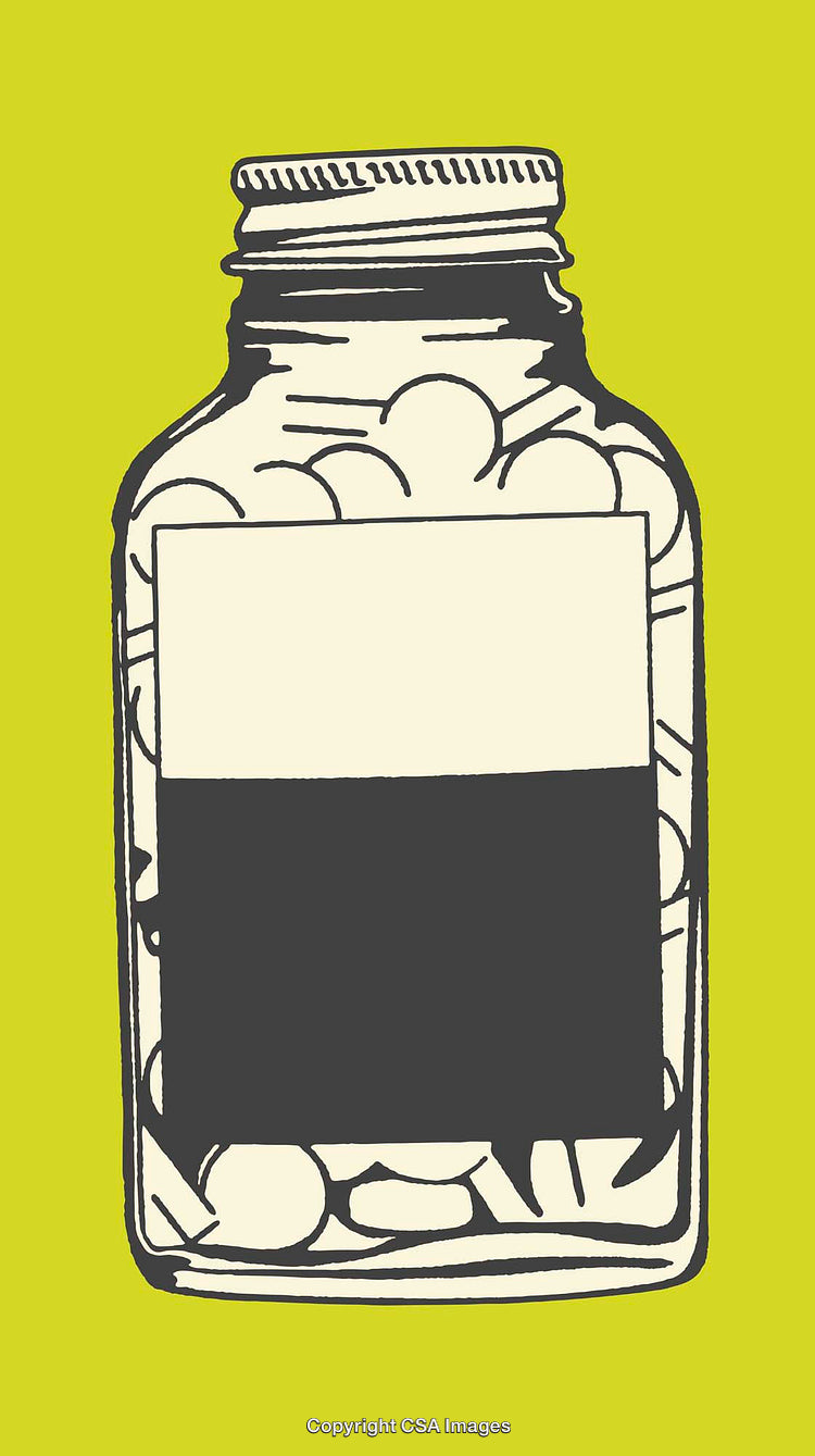 Minimalist Illustration of a Medicine Bottle on Lime Green Background