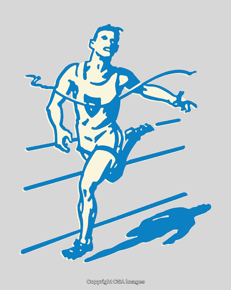 Illustration of a Sprinter Crossing the Finish Line in Dynamic Motion