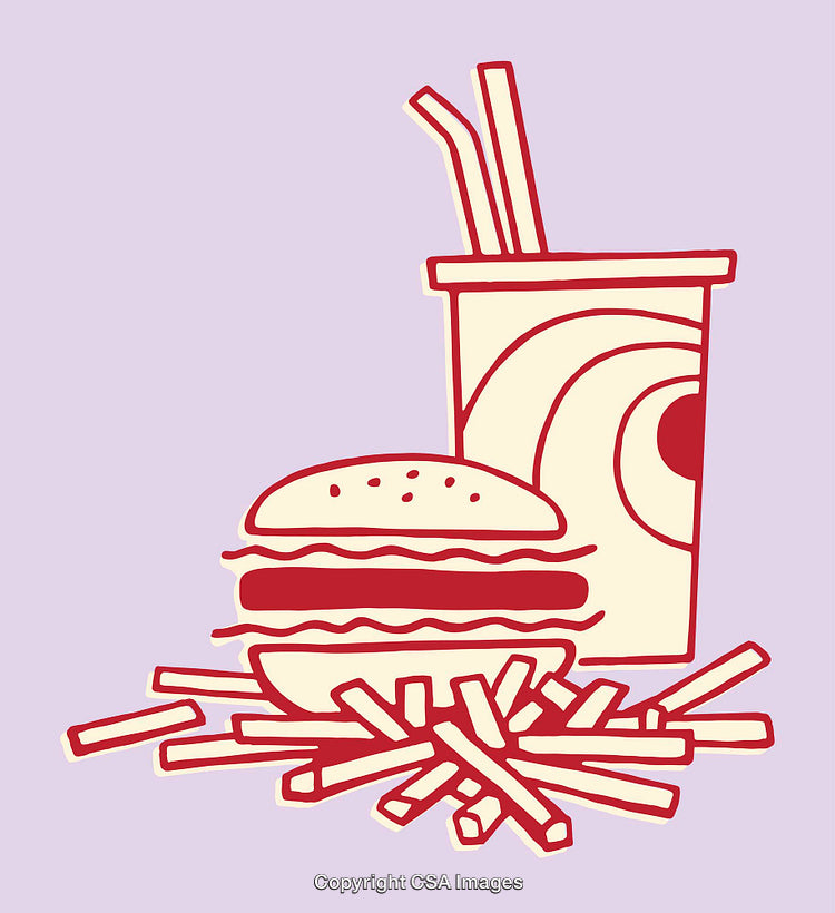 Illustrated Fast Food Meal with Burger, Fries, and Drink