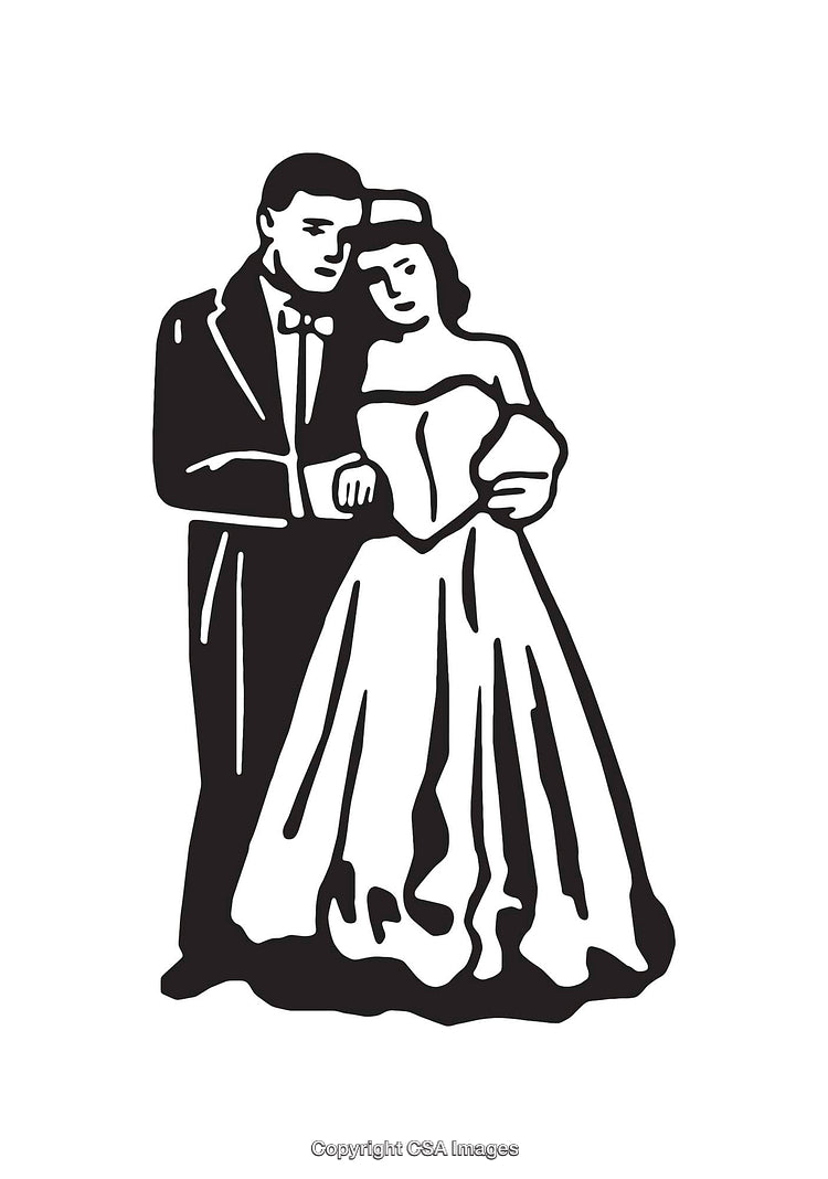 Elegant Black and White Line Art of a Bride and Groom