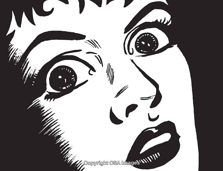 Vintage Pop Art Illustration of a Surprised Expression in Monochrome Style