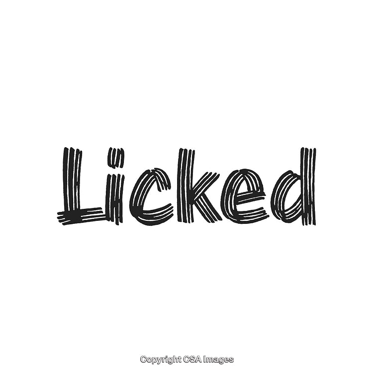 Handwritten Word 'Licked' in Bold Sketch Style on White Background