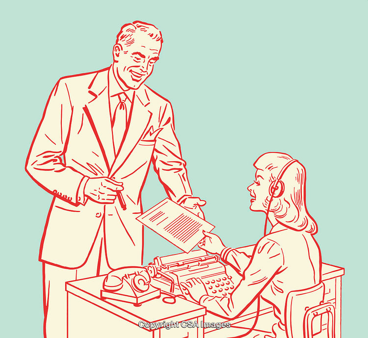 Retro Illustration of Office Communication with a Cheerful Professional Tone