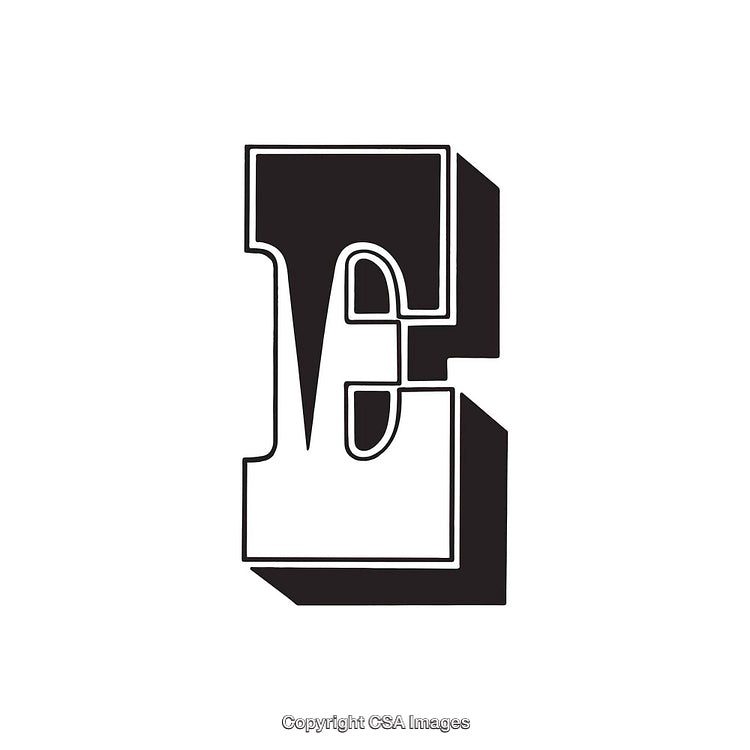 Black and White Stylized Illustration of the Letter E