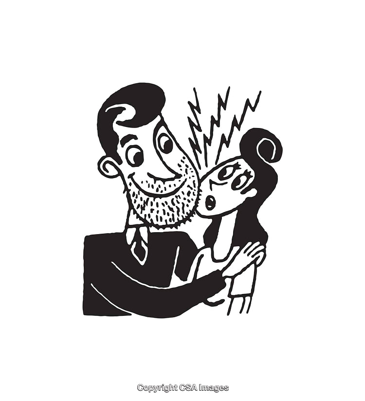 Illustration Depicting a Playful Interaction Between a Smiling Couple in Line Art
