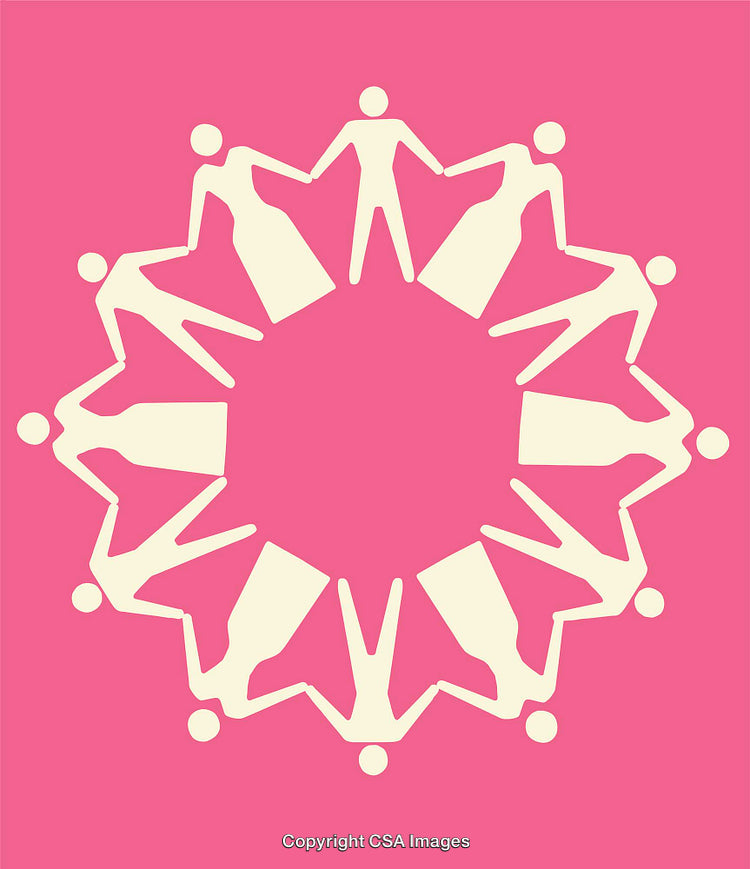 Abstract Pink Silhouette of People Holding Hands in Circular Pattern