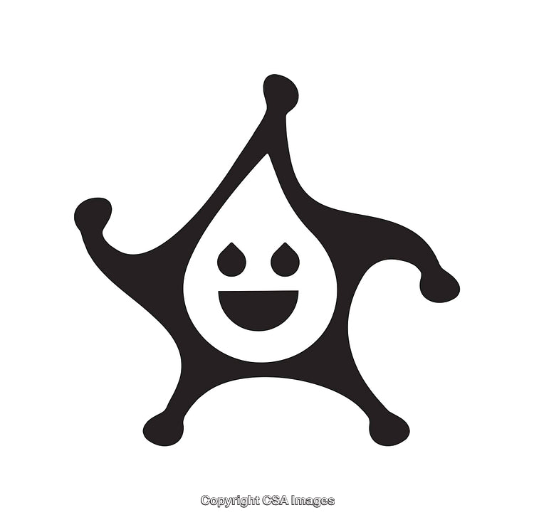 Smiling Water Droplet Icon with Black Stylized Crown Design