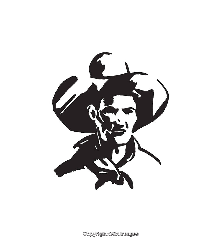 Black and White Line Art Illustration of a Western Cowboy Portrait