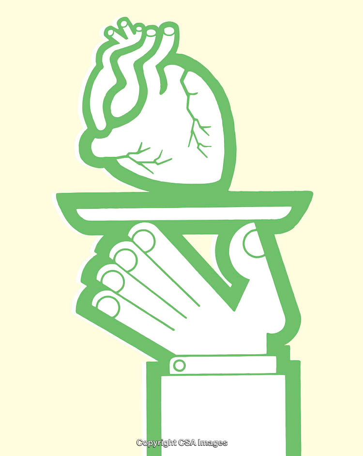Abstract Line Art of Hand Holding Anatomical Heart Illustration