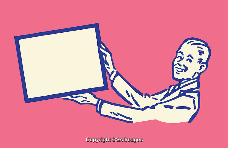 Vintage Illustration of a Man Holding a Blank Signboard on Pink Background